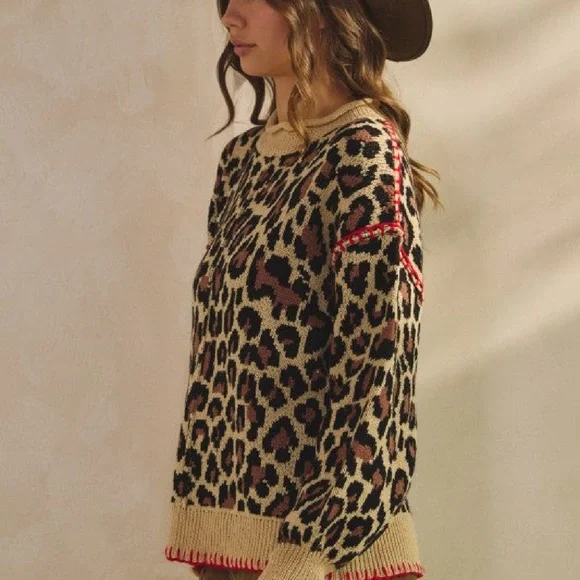 Leopard Print Sweater with Red Accents - Picture 3 of 3